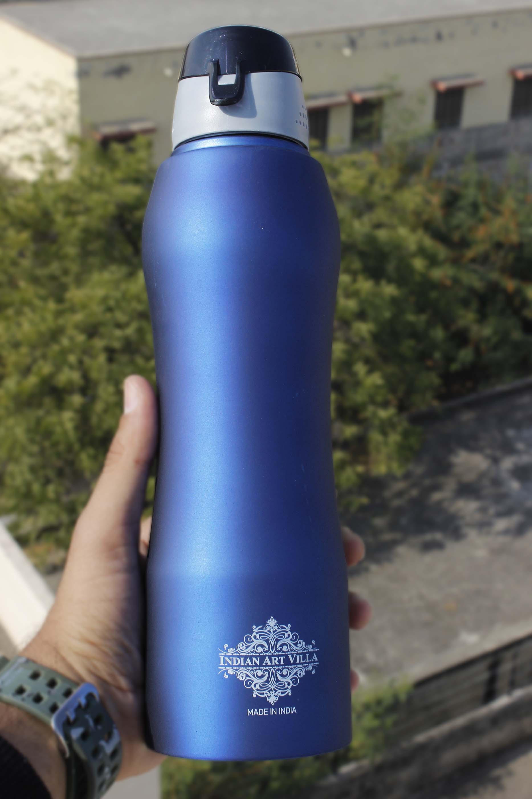 Steel  Bottle Enorgonomic Design New Sipper Cap Blue Matt