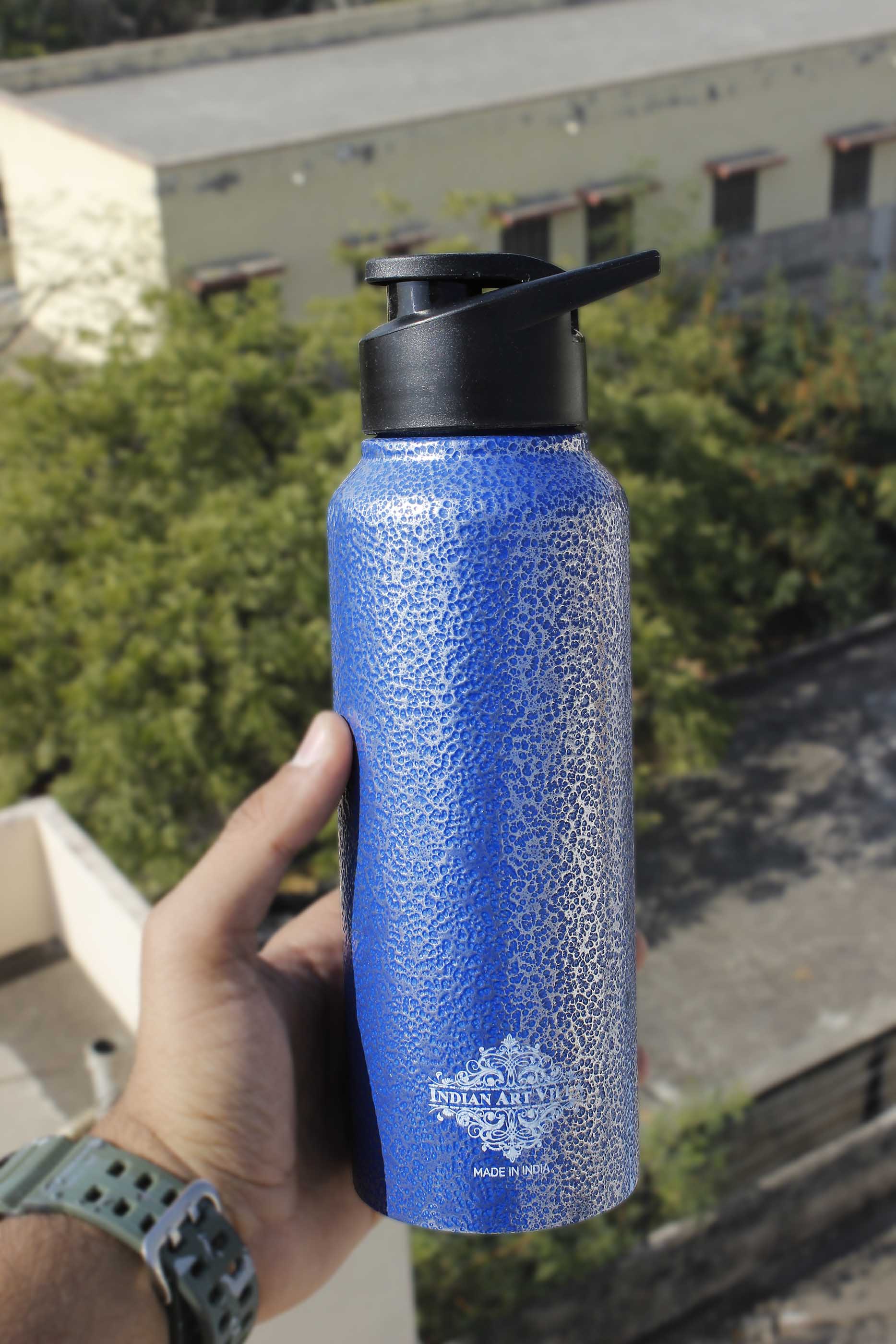 Steel Flat  Bottle With Sipper Cap Antique Blue 750 ML