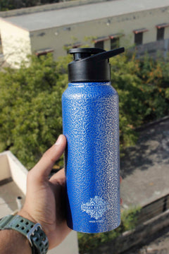 Steel Flat  Bottle With Sipper Cap Antique Blue 750 ML
