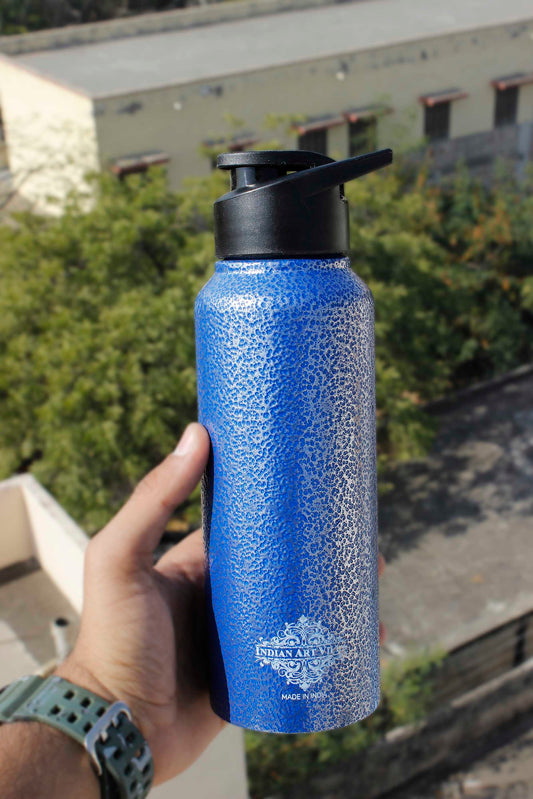 Steel Flat  Bottle With Sipper Cap Antique Blue 750 ML
