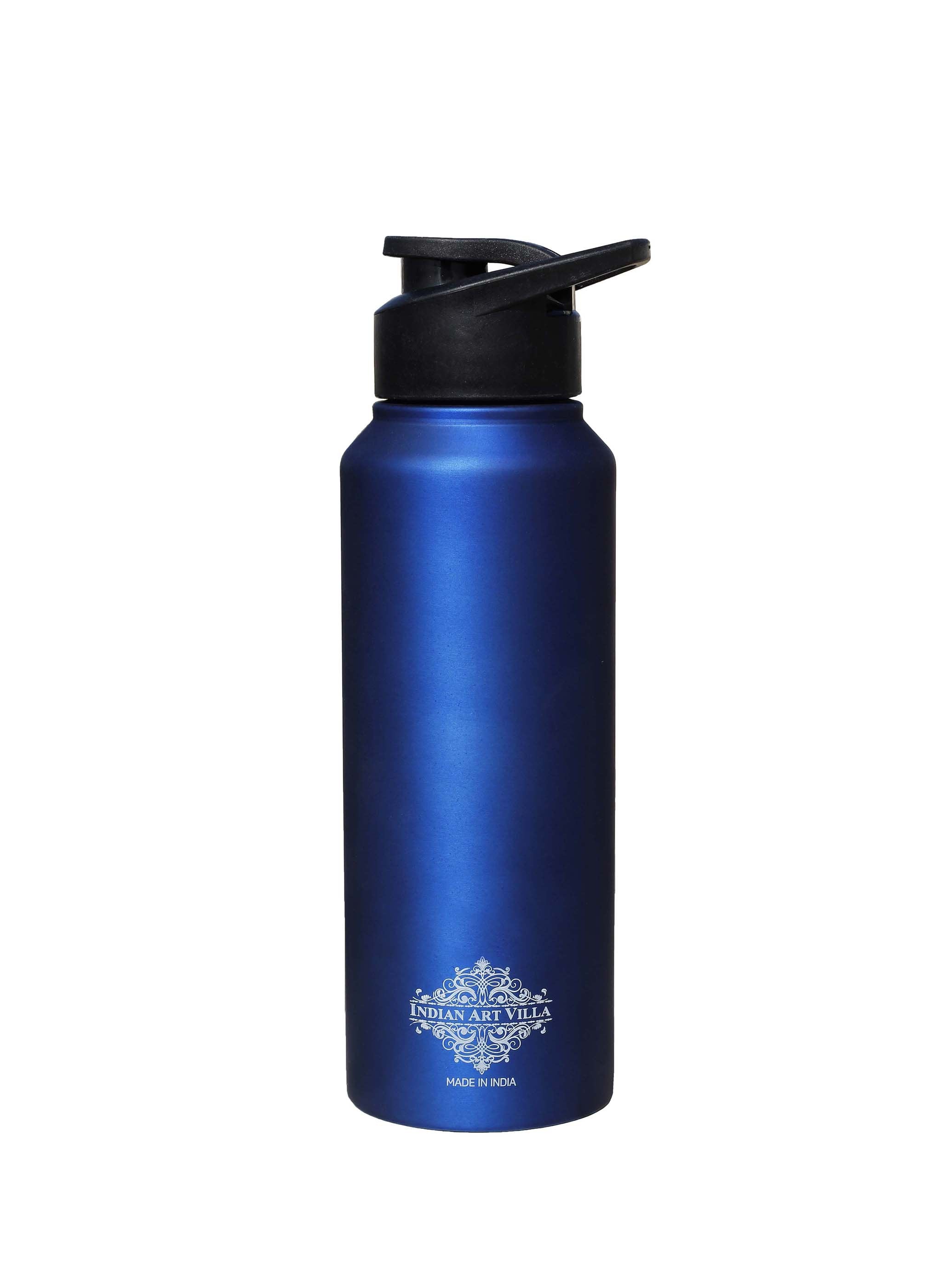 Steel Flat  Bottle With Sipper Cap Blue Matt 750 ML