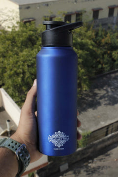 Steel Flat  Bottle With Sipper Cap Blue Matt 750 ML