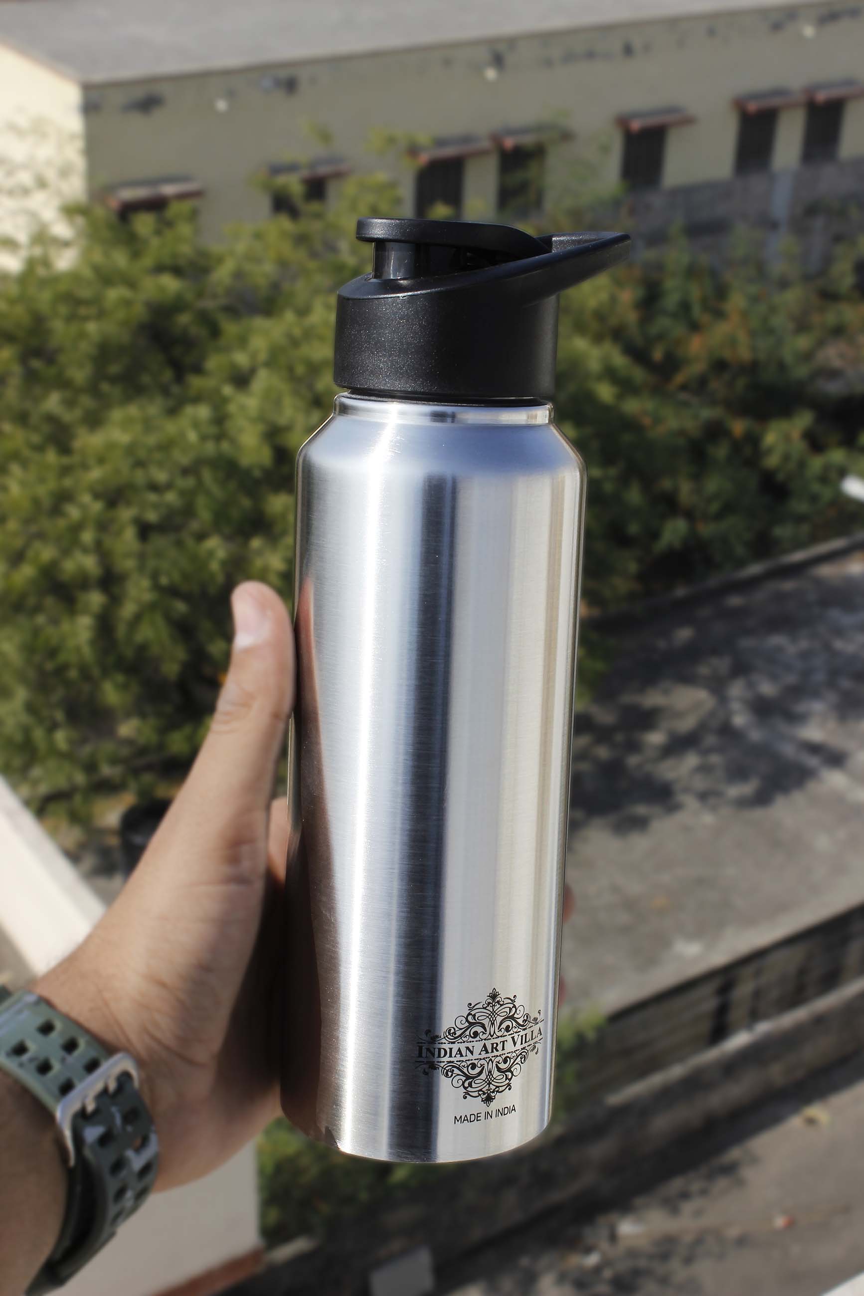 Steel Flat Bottle With Sipper Cap Plain Matt 750 ML