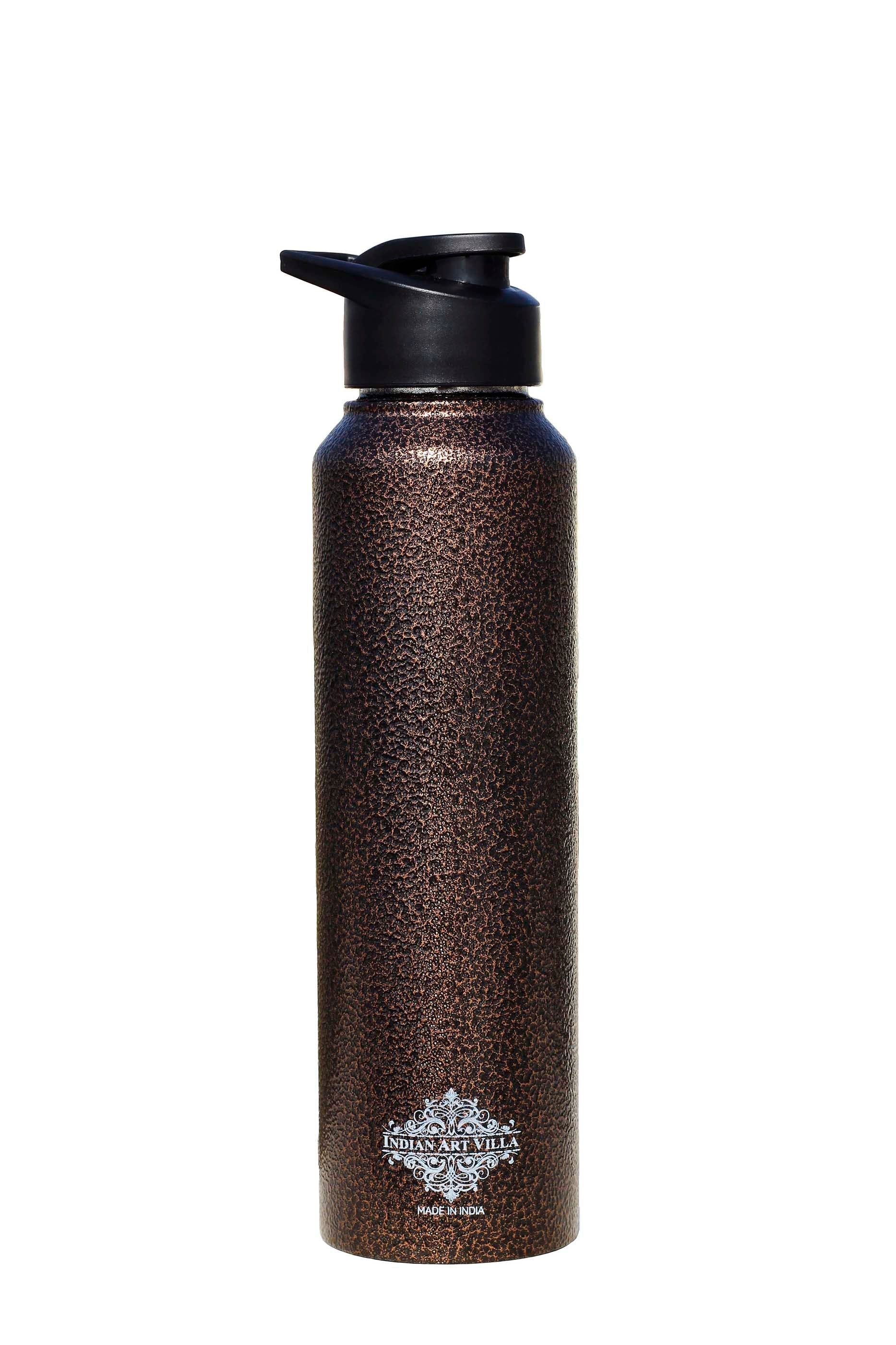 Handcrafted Pure Steel Flat Bottle with Sipper Cap Antique Copper, Drinkware, 1000ml