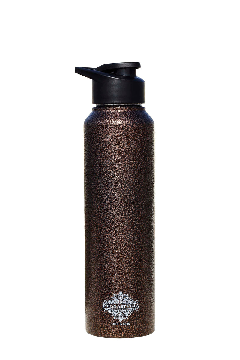Handcrafted Pure Steel Flat Bottle with Sipper Cap Antique Copper, Drinkware, 1000ml