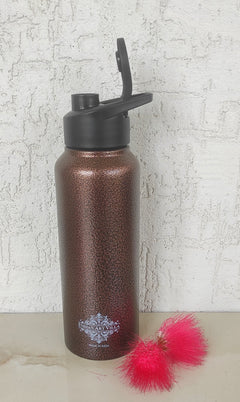 Handcrafted Pure Steel Flat Bottle with Sipper Cap Antique Copper, Drinkware, 1000ml