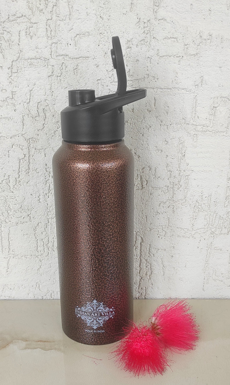 Handcrafted Pure Steel Flat Bottle with Sipper Cap Antique Copper, Drinkware, 1000ml