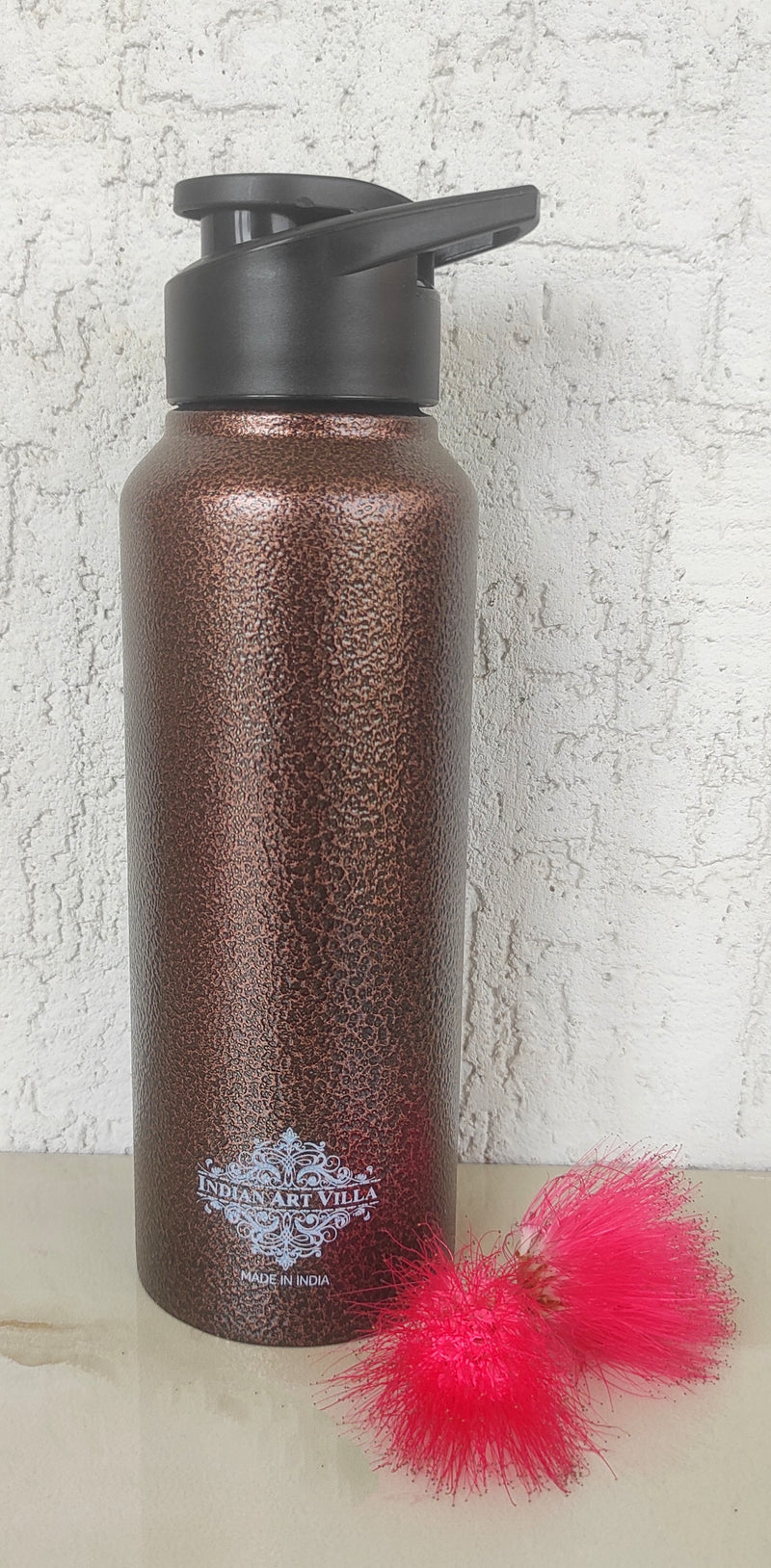 Handcrafted Pure Steel Flat Bottle with Sipper Cap Antique Copper, Drinkware, 1000ml