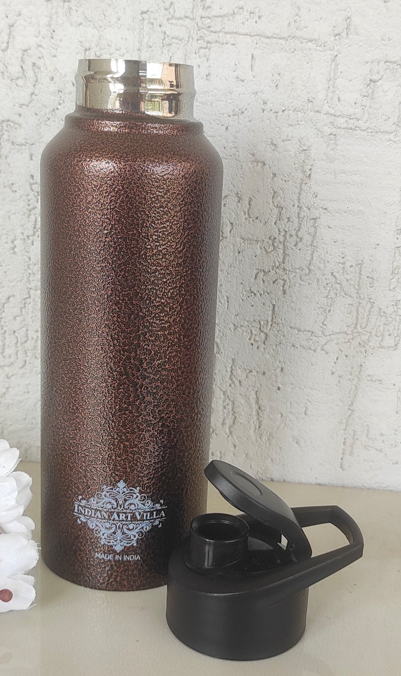 Handcrafted Pure Steel Flat Bottle with Sipper Cap Antique Copper, Drinkware, 1000ml