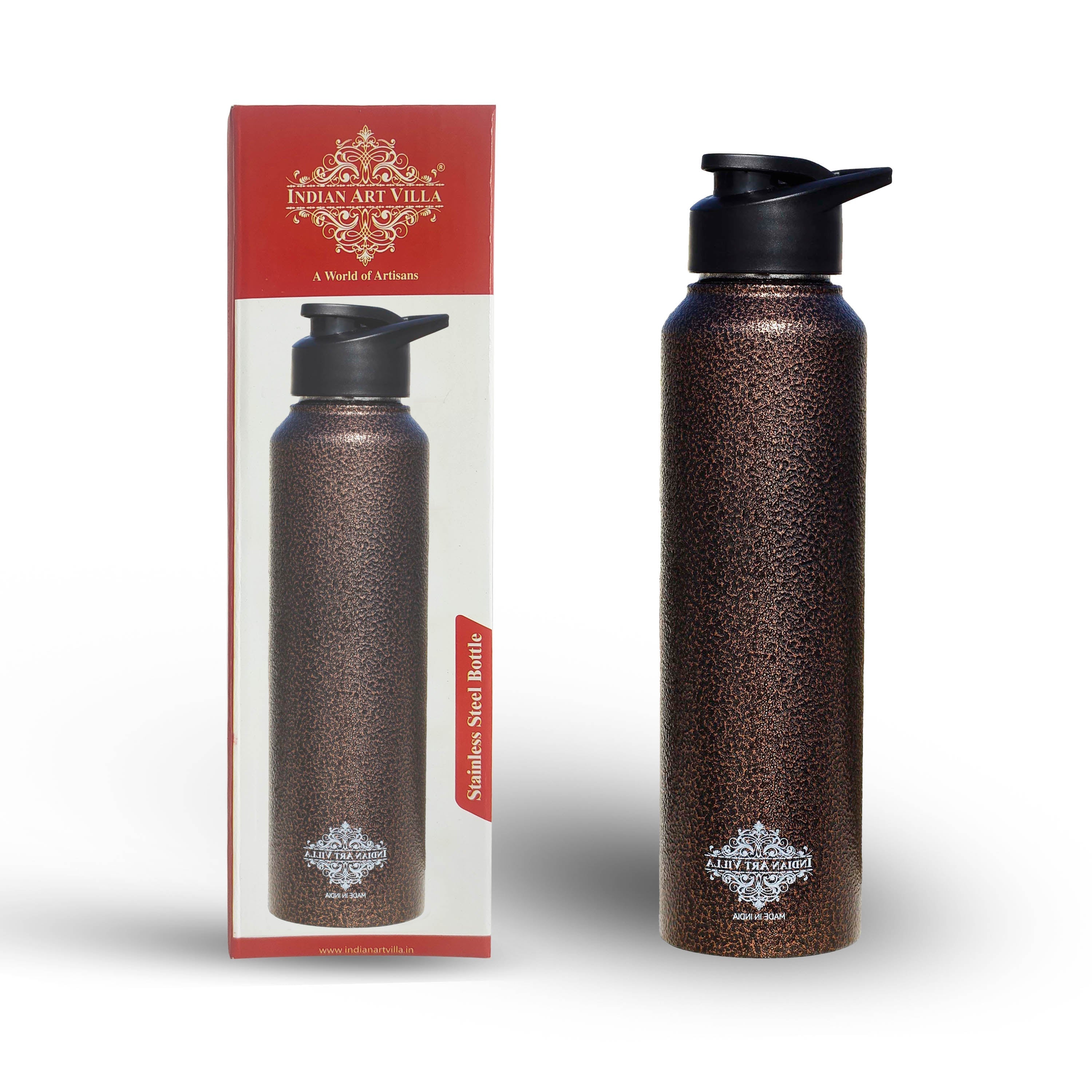 Handcrafted Pure Steel Flat Bottle with Sipper Cap Antique Copper, Drinkware, 1000ml