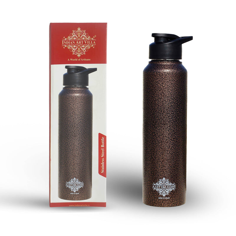 Handcrafted Pure Steel Flat Bottle with Sipper Cap Antique Copper, Drinkware, 1000ml