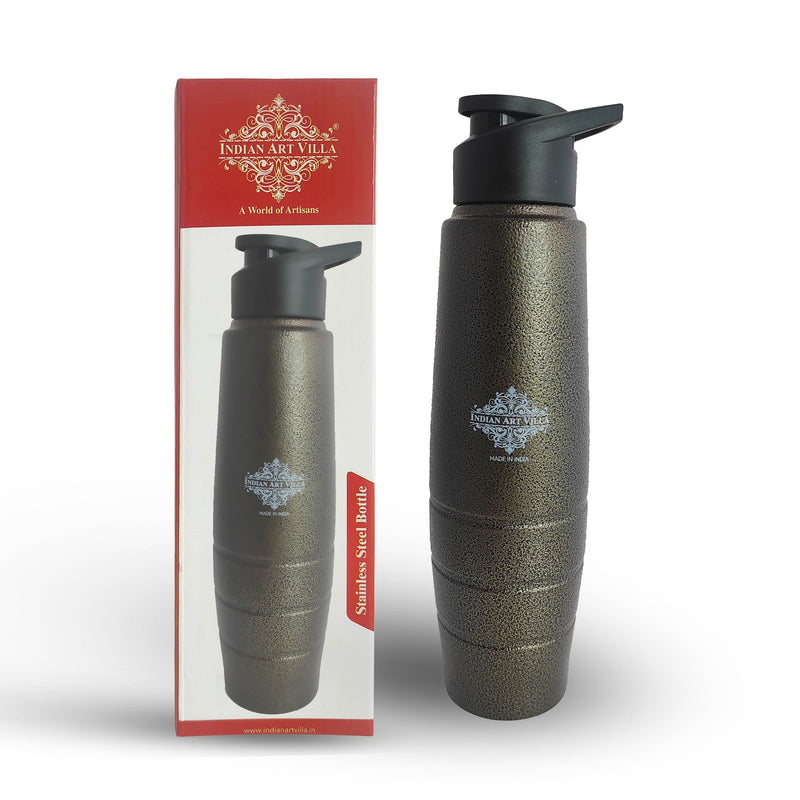 Stainless Steel Bottle Curve & Lining Design With Sipper Cap, Color-Antique Copper, Volume-1000 ML