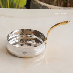 Pure Stainless Steel Curved Design Serving Sauce Pan with Brass Handle
