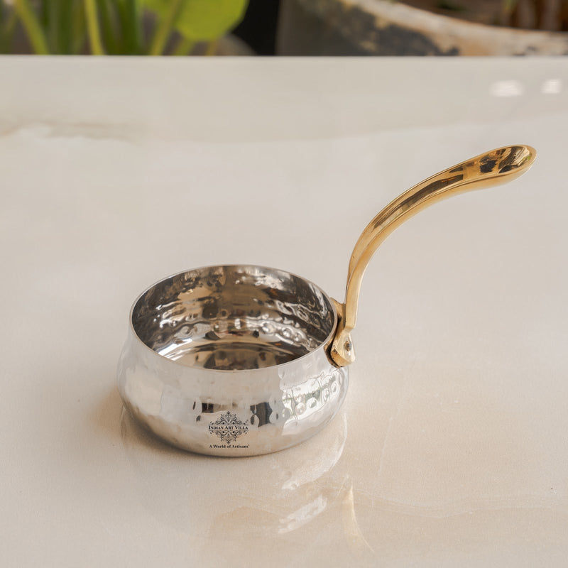 Stainless Steel Curved Design Serving Sauce Pan with Brass Handle
