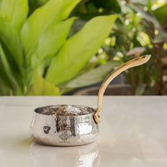 Stainless Steel Curved Design Serving Sauce Pan with Brass Handle
