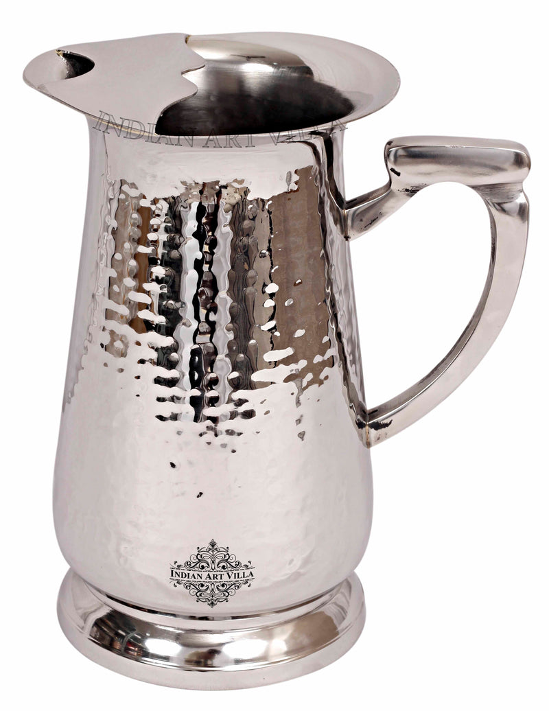 IndianAtVilla Handcrafted Pure Steel Jug Pitcher with Hammered Design, Drinkware, Serveware