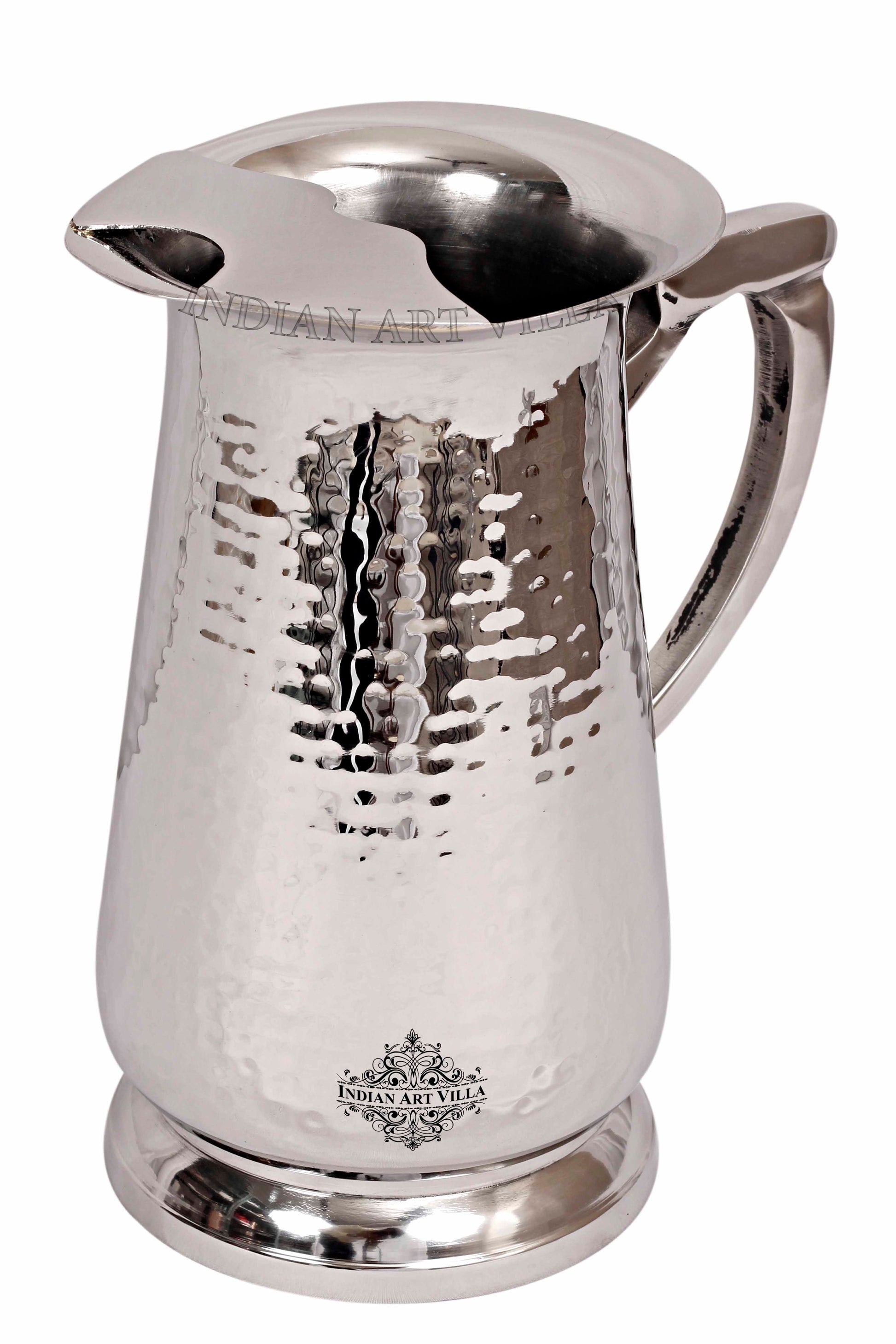 IndianAtVilla Handcrafted Pure Steel Jug Pitcher with Hammered Design, Drinkware, Serveware