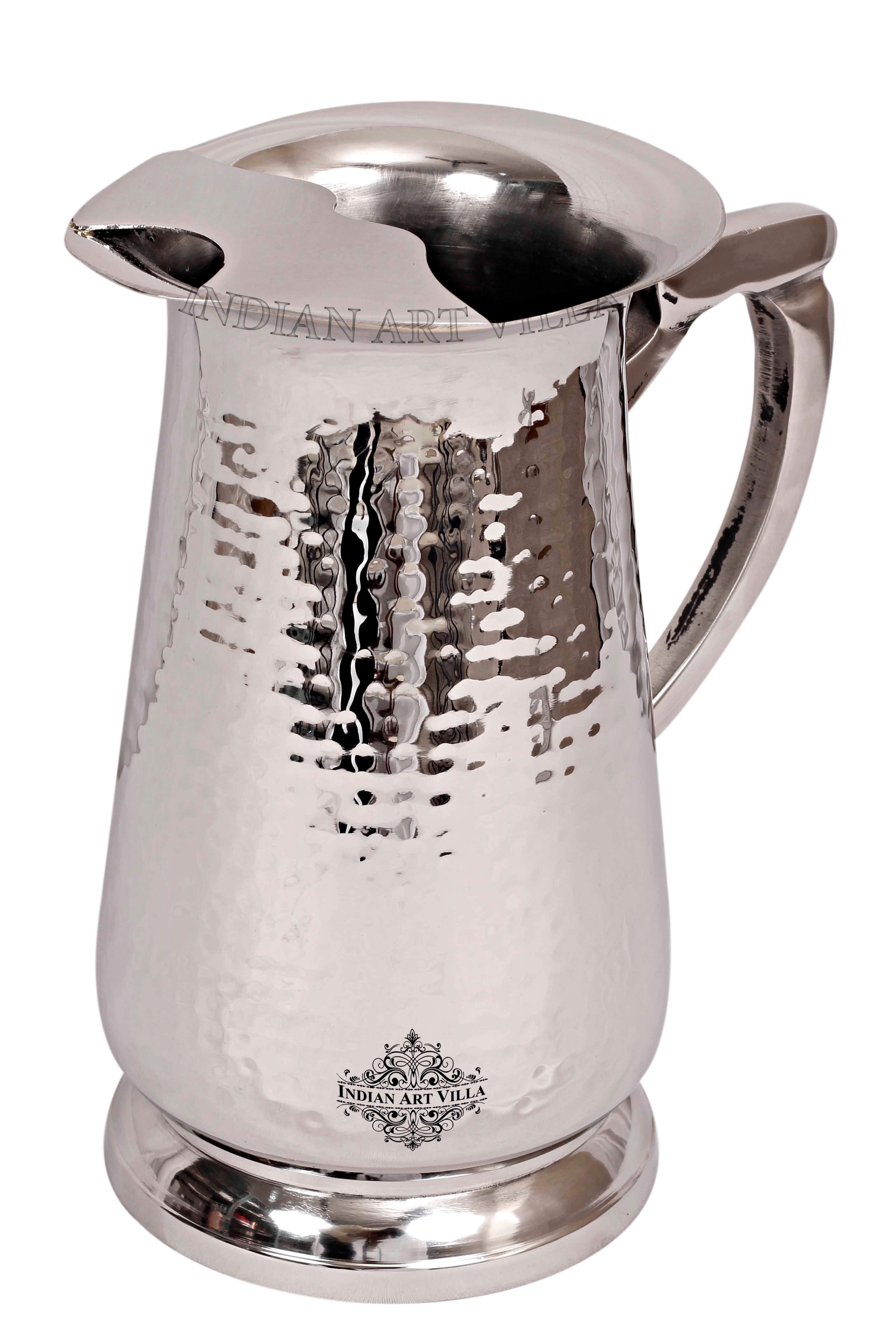 IndianAtVilla Handcrafted Pure Steel Jug Pitcher with Hammered Design, Drinkware, Serveware