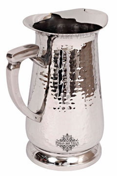 IndianAtVilla Handcrafted Pure Steel Jug Pitcher with Hammered Design, Drinkware, Serveware