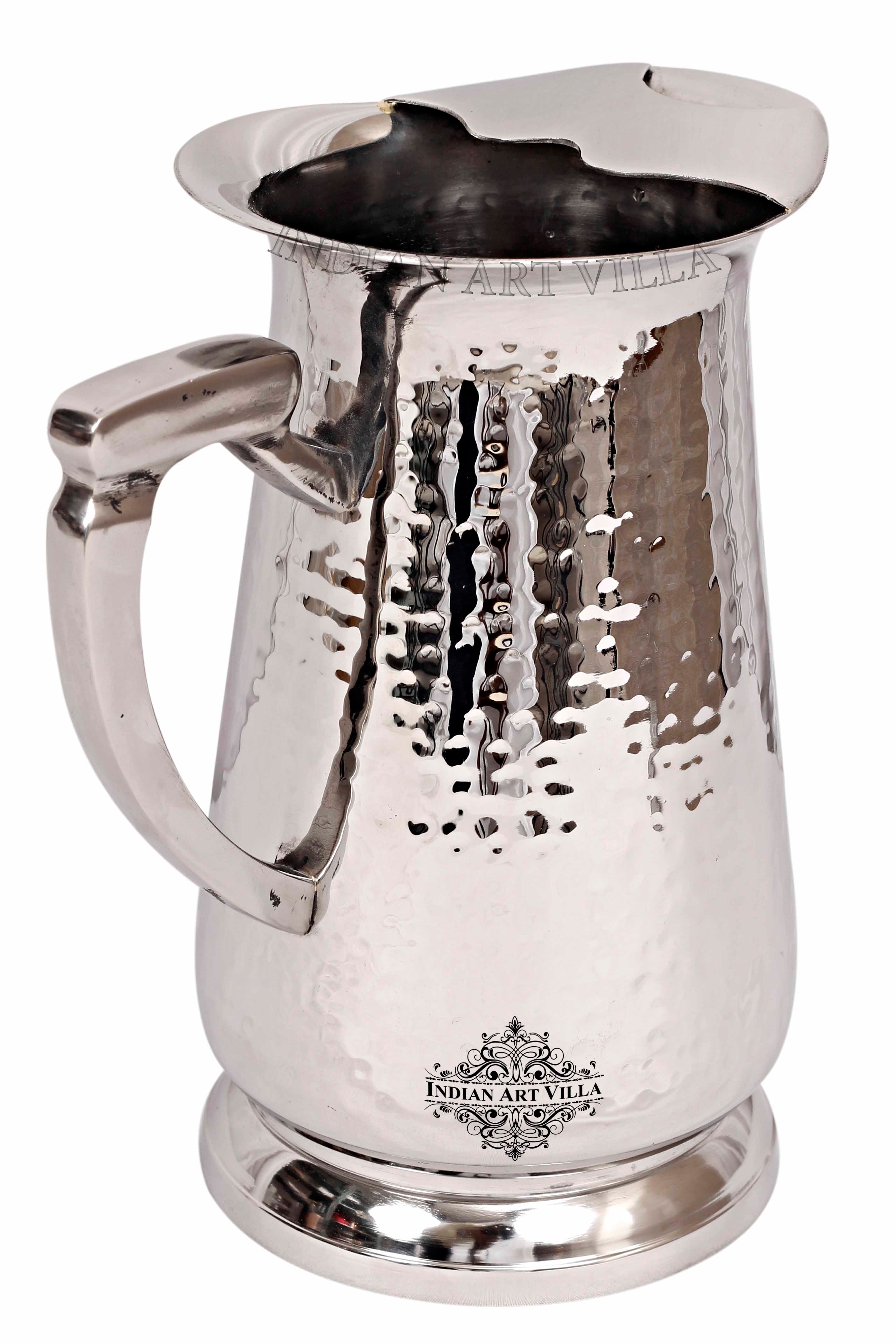 IndianAtVilla Handcrafted Pure Steel Jug Pitcher with Hammered Design, Drinkware, Serveware