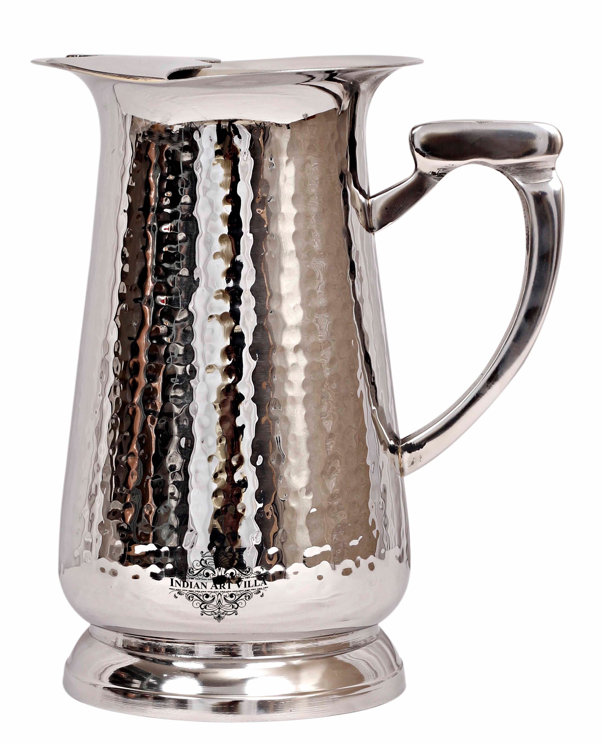 IndianAtVilla Handcrafted Pure Steel Jug Pitcher with Hammered Design, Drinkware, Serveware