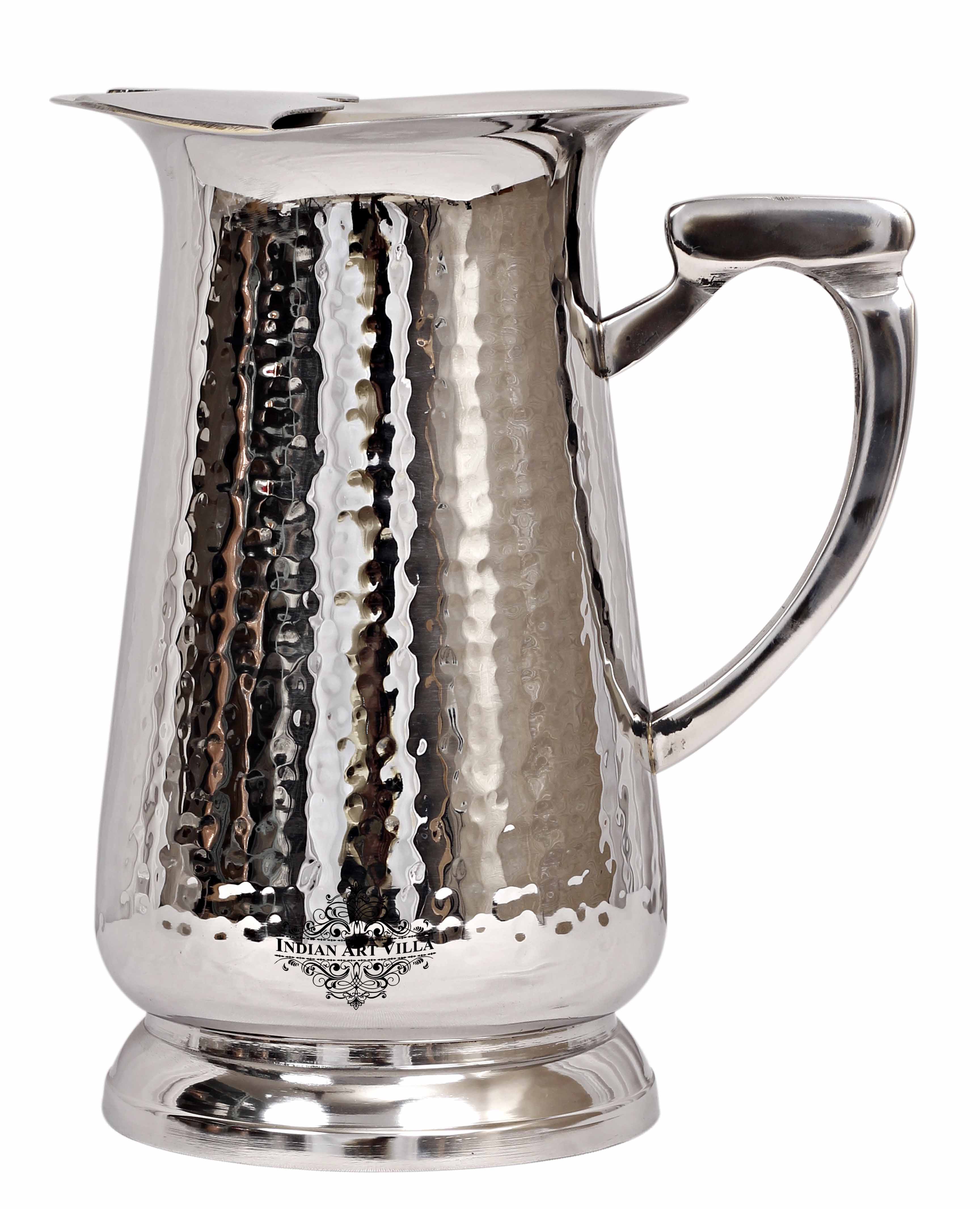 IndianAtVilla Handcrafted Pure Steel Jug Pitcher with Hammered Design, Drinkware, Serveware