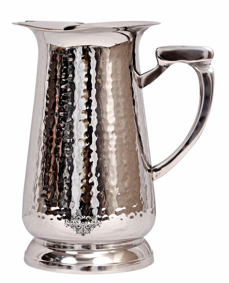 IndianAtVilla Handcrafted Pure Steel Jug Pitcher with Hammered Design, Drinkware, Serveware