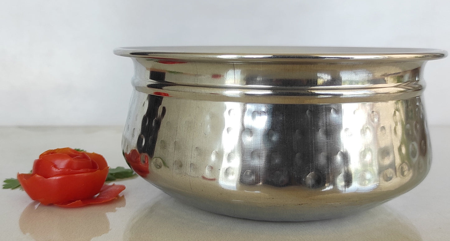 Stainless Steel Single Side Hammered Design Handi Bowl