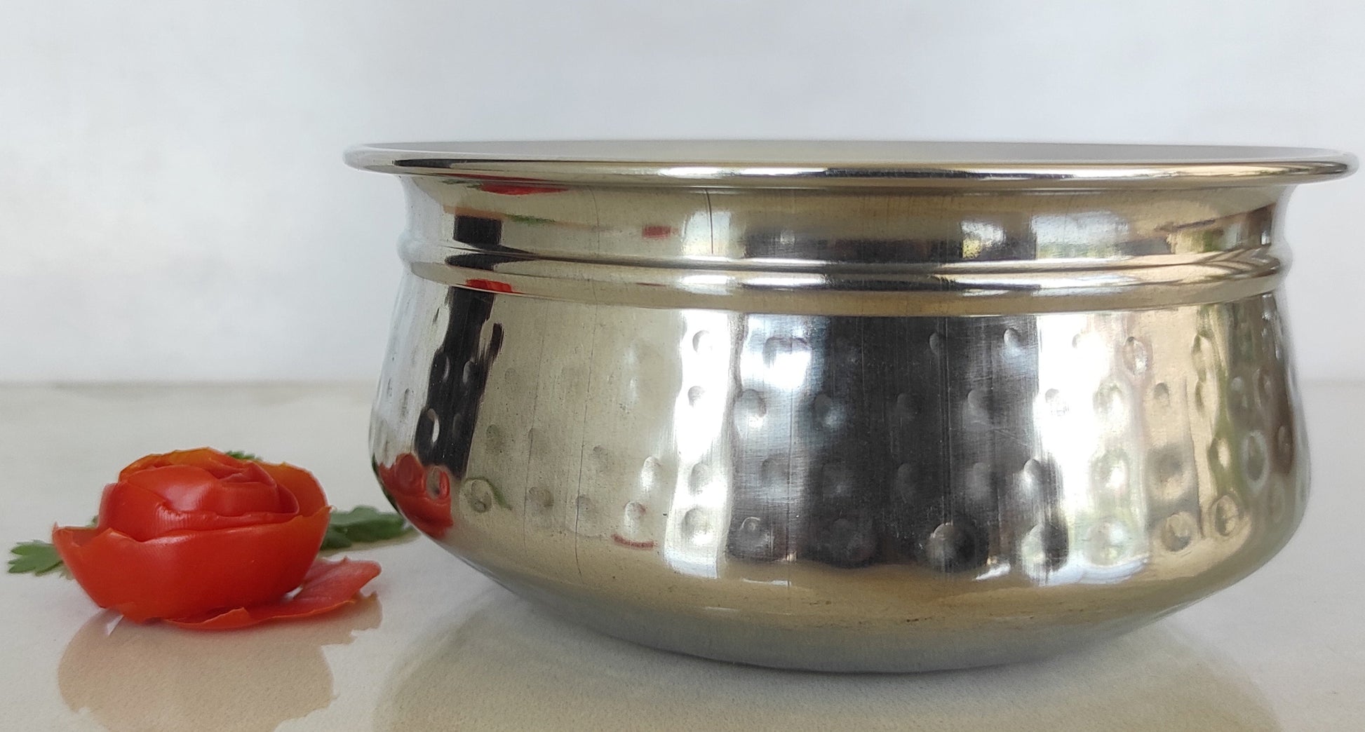 Stainless Steel Single Side Hammered Design Handi Bowl