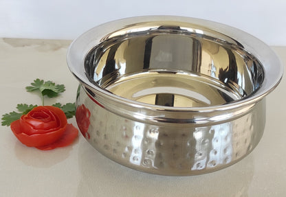 Stainless Steel Single Side Hammered Design Handi Bowl