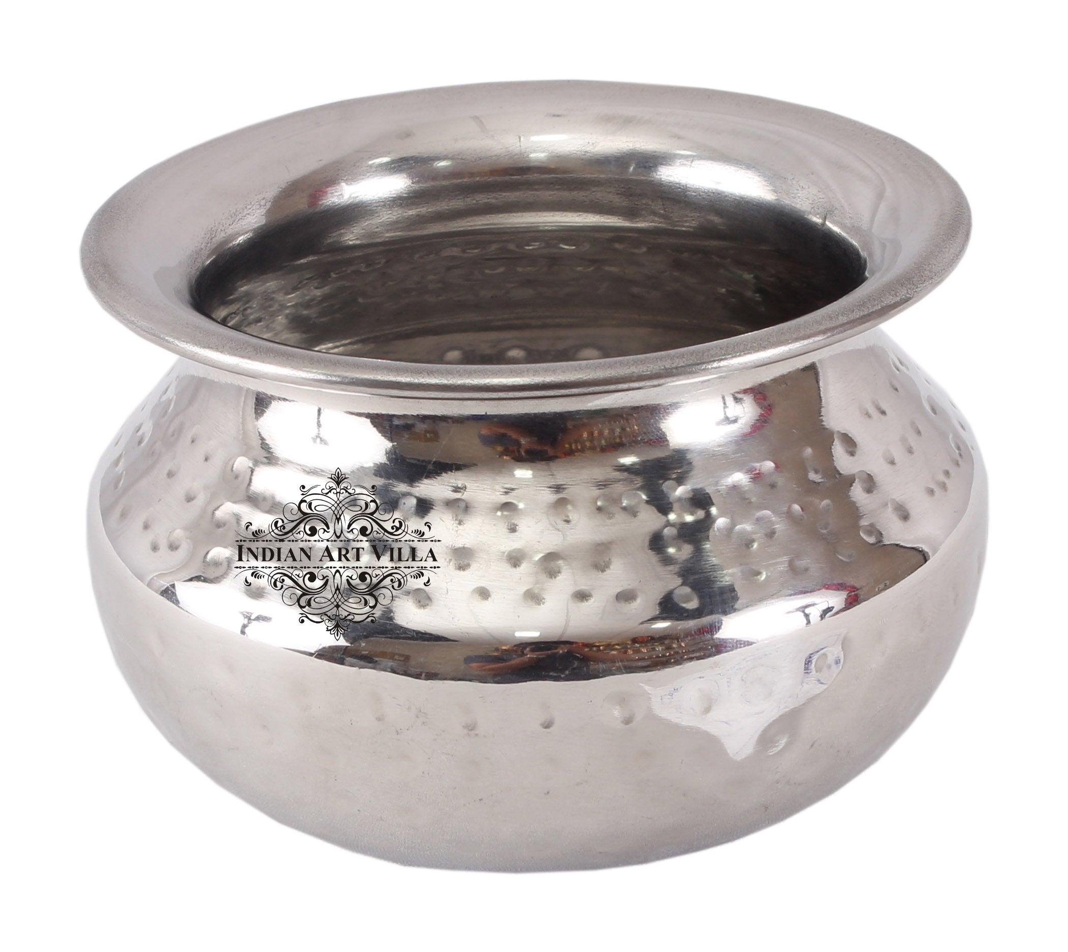 Handmade Steel Punjabi Handi with Hammered Design, Serveware & Tableware