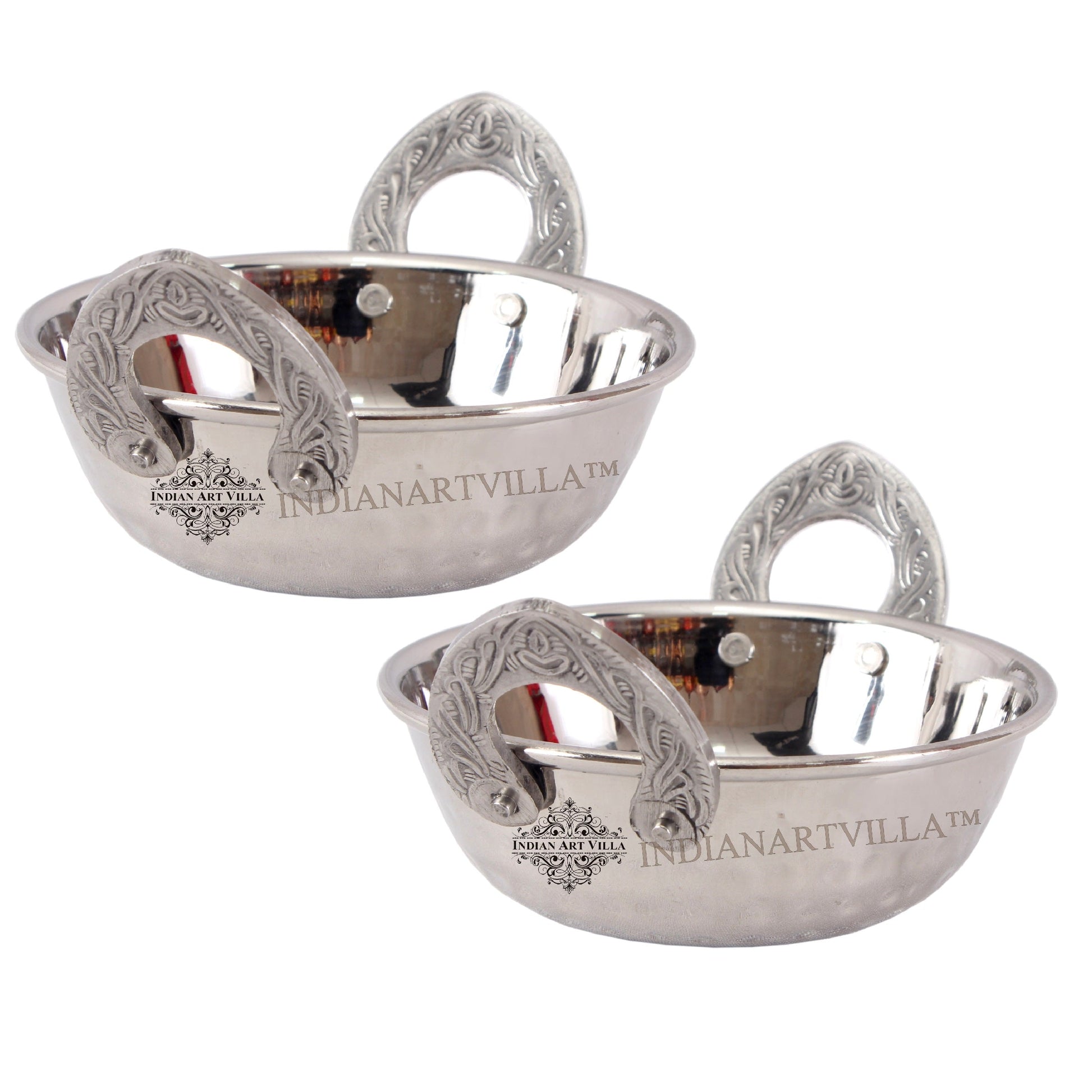 Steel Single Side Hammered Design Kadhai with Embossed Handle