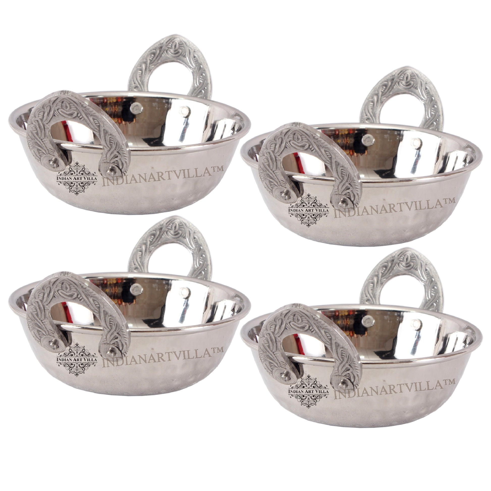 Steel Single Side Hammered Design Kadhai with Embossed Handle