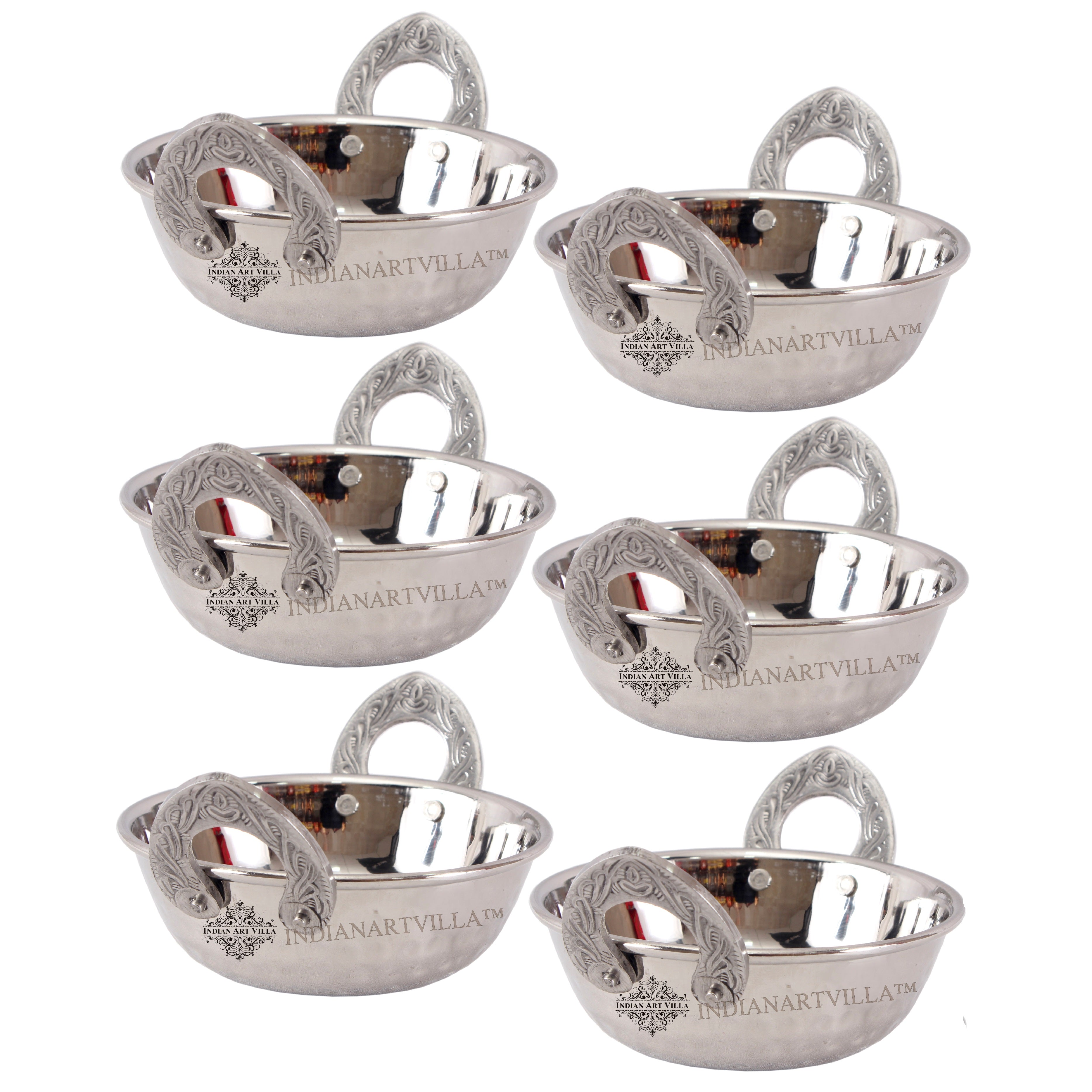 Steel Single Side Hammered Design Kadhai with Embossed Handle
