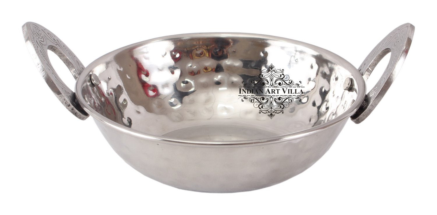 Handmade Pure Steel Hammered Design Wok with Embossed Design Handle