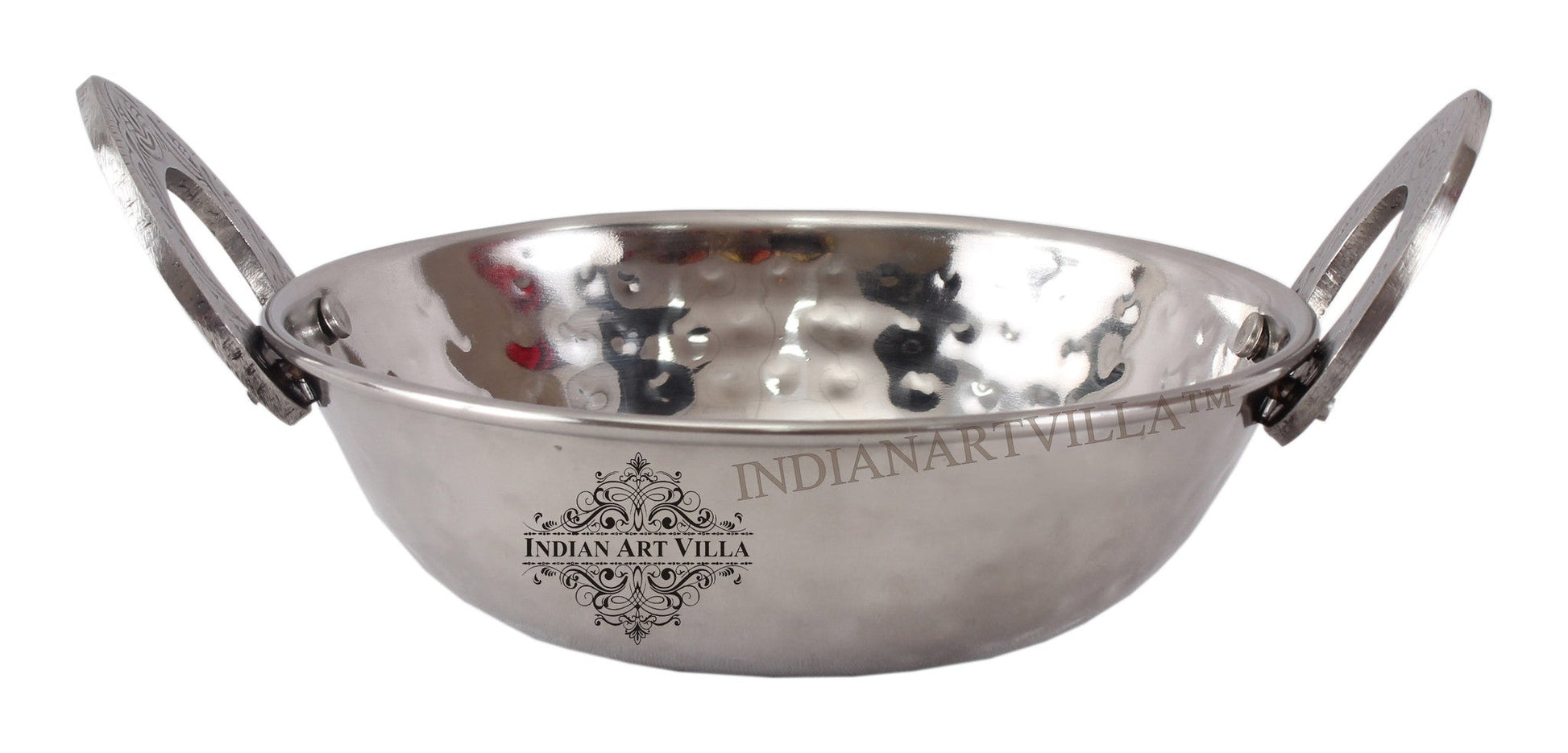 Handmade Pure Steel Hammered Design Wok with Embossed Design Handle