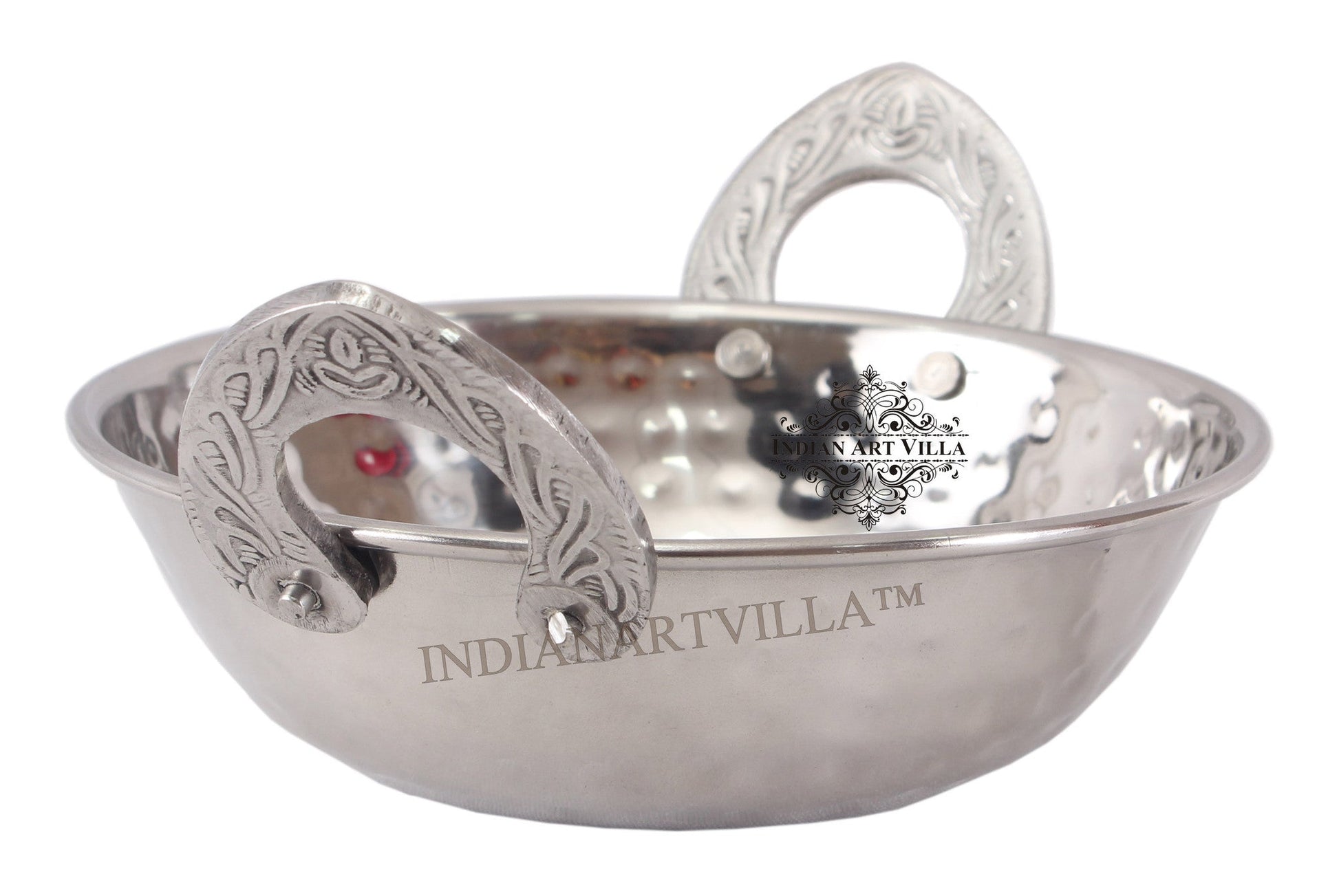 Handmade Pure Steel Hammered Design Wok with Embossed Design Handle