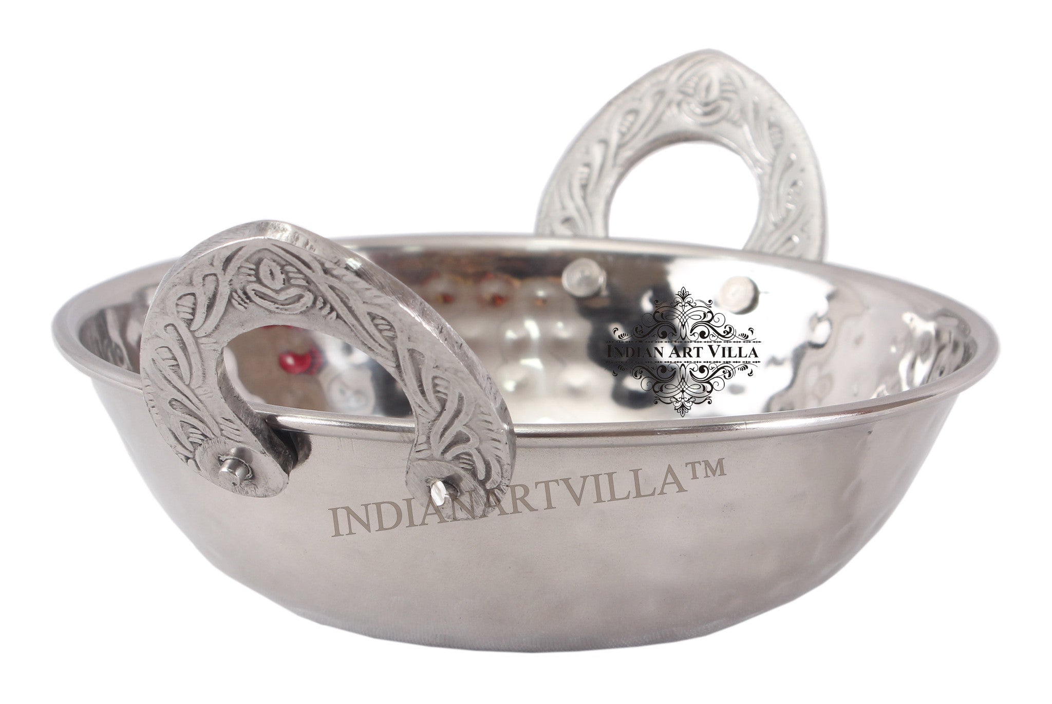 Handmade Pure Steel Hammered Design Wok with Embossed Design Handle