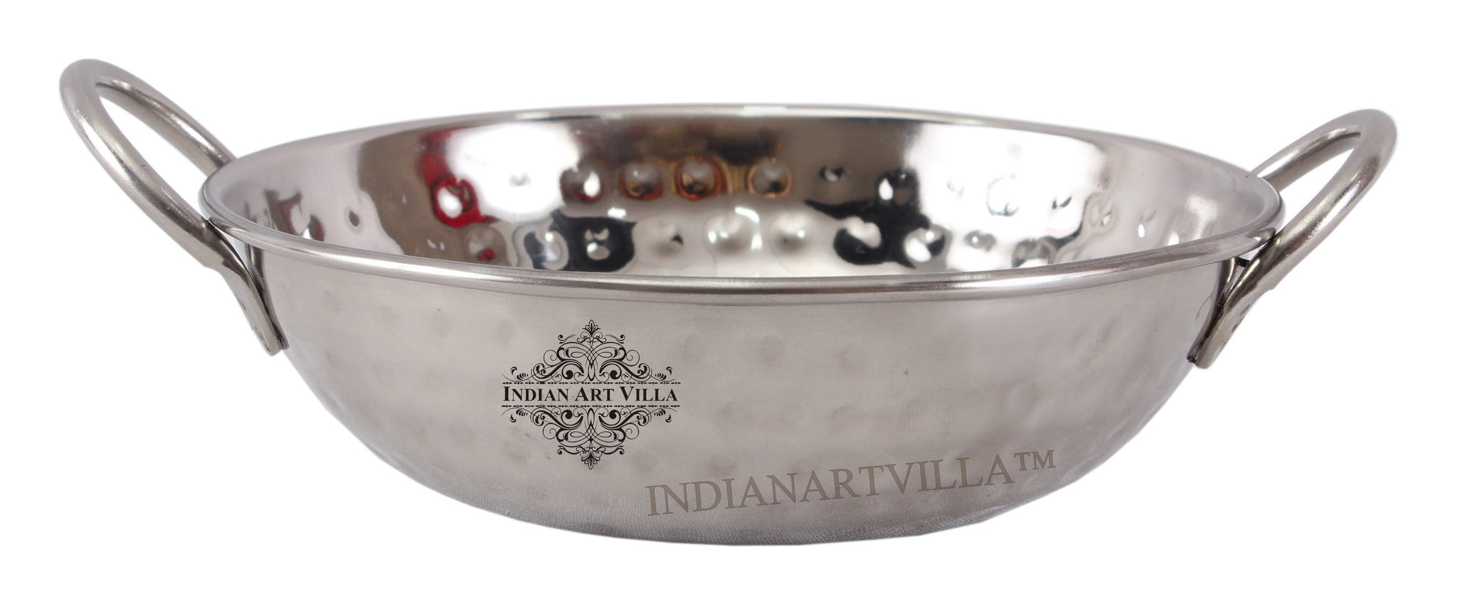 Handcrafted Pure Steel Hammered Design Kadhai Wok with Round Handle