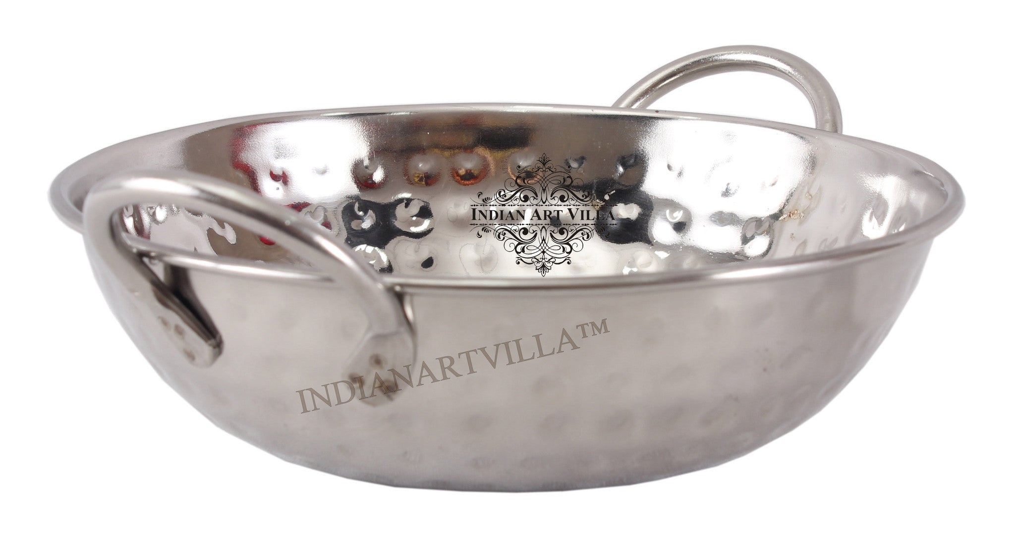 Handcrafted Pure Steel Hammered Design Kadhai Wok with Round Handle