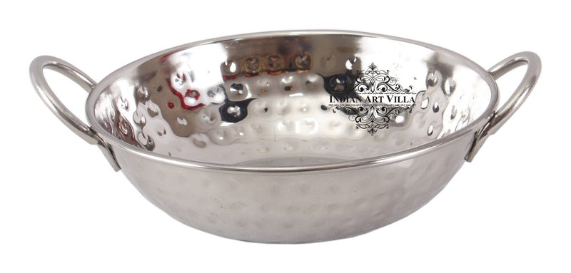 Handcrafted Pure Steel Hammered Design Kadhai Wok with Round Handle