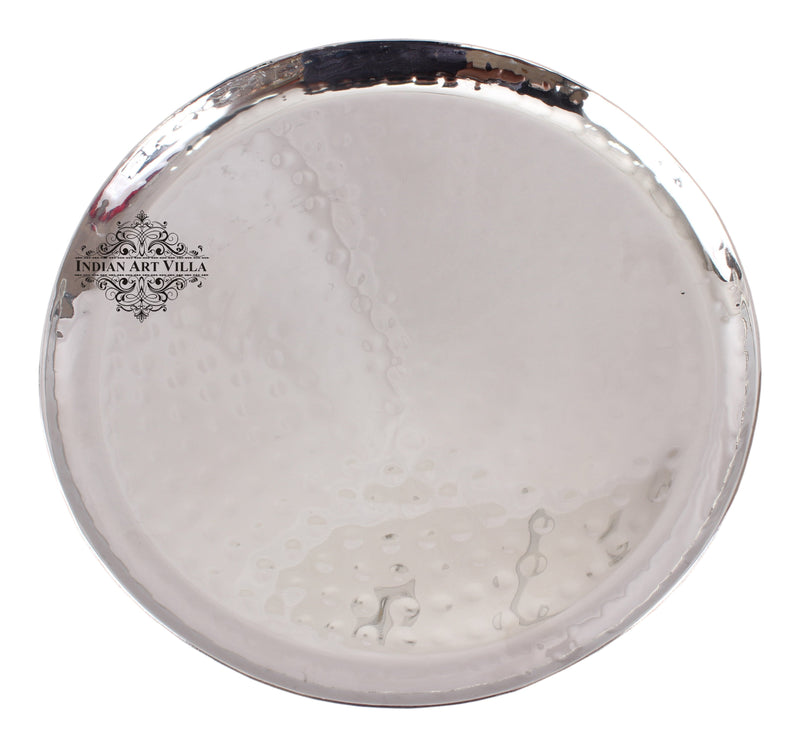 Pure Steel Hammered Design Round Platter Tray