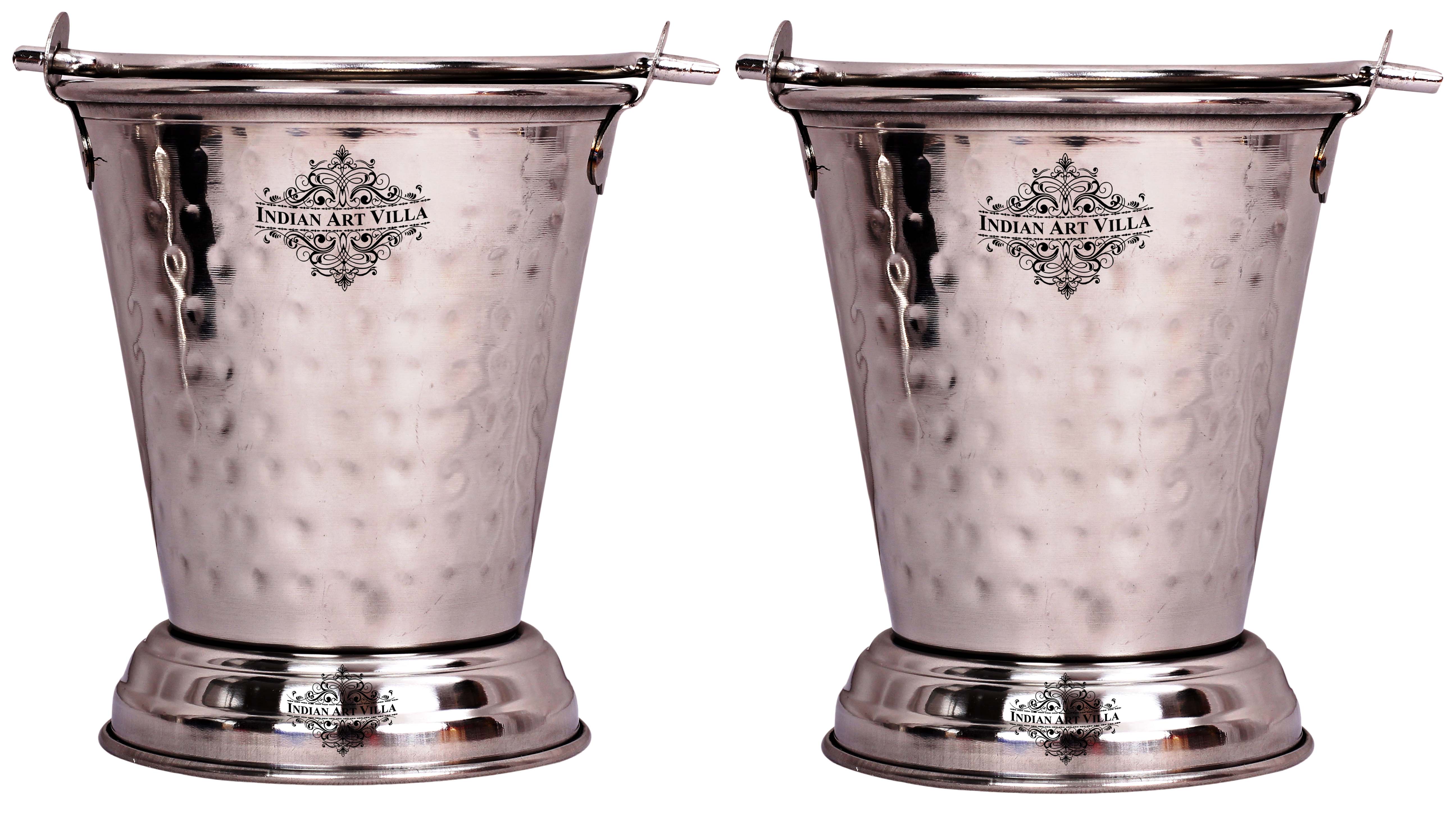 Hammered Steel Serving Bucket, Serving Vegetable Rayta Dishes, Silver