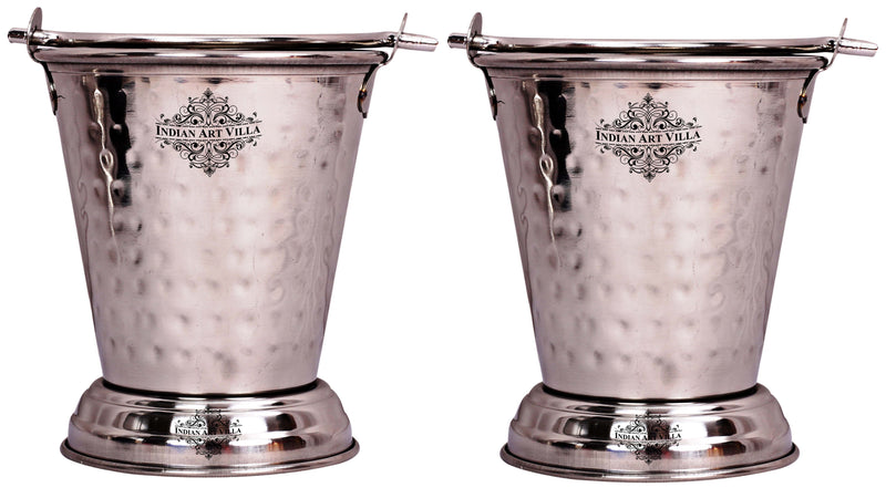 Hammered Steel Serving Bucket, Serving Vegetable Rayta Dishes, Silver