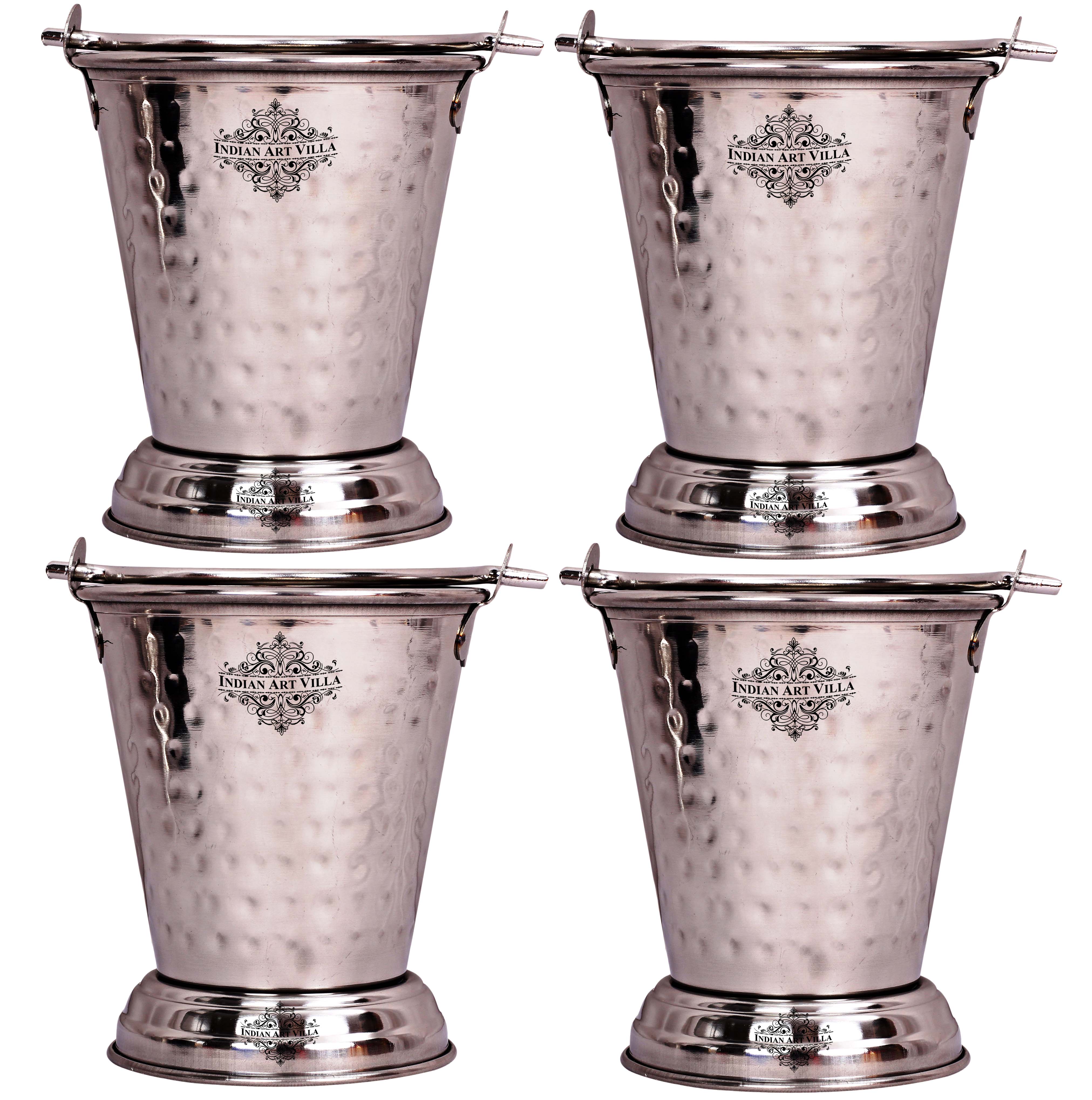Hammered Steel Serving Bucket, Serving Vegetable Rayta Dishes, Silver