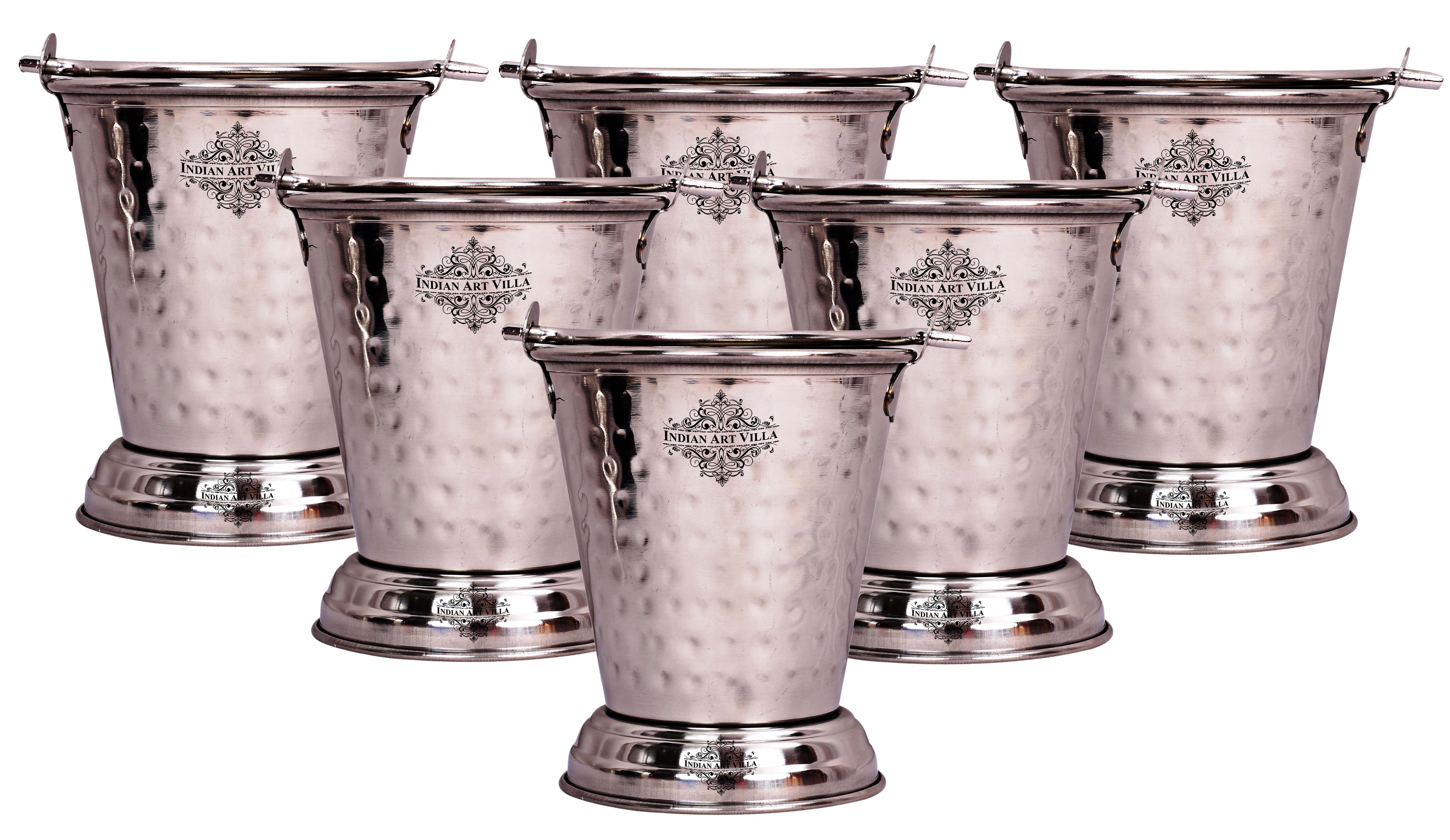 Hammered Steel Serving Bucket, Serving Vegetable Rayta Dishes, Silver