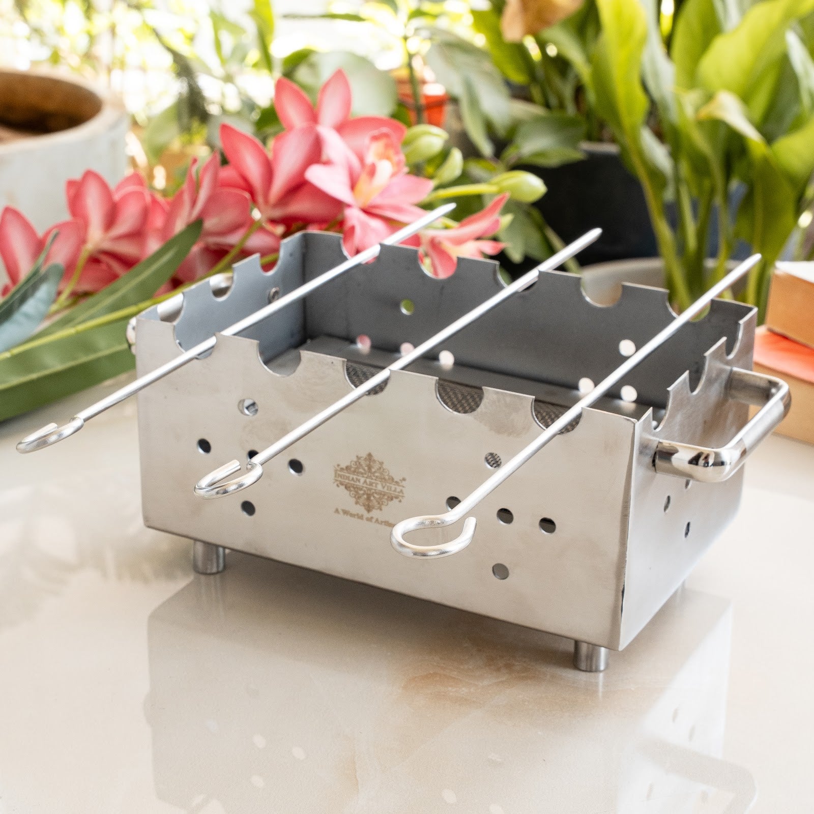 Steel Rectangular Barbecue Griller with 3 Skewers