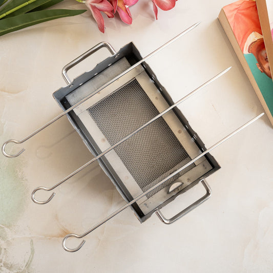 Steel Rectangular Barbecue Griller with 3 Skewers