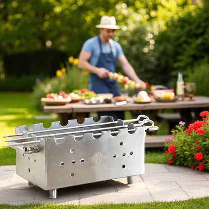 Steel Rectangular Barbecue Griller with 3 Skewers