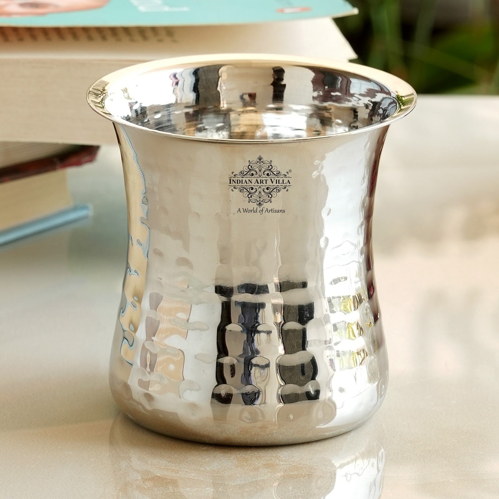 Handcrafted Pure Steel Hammered Design Curved Glass, Drinkware, Serveware, 280ml